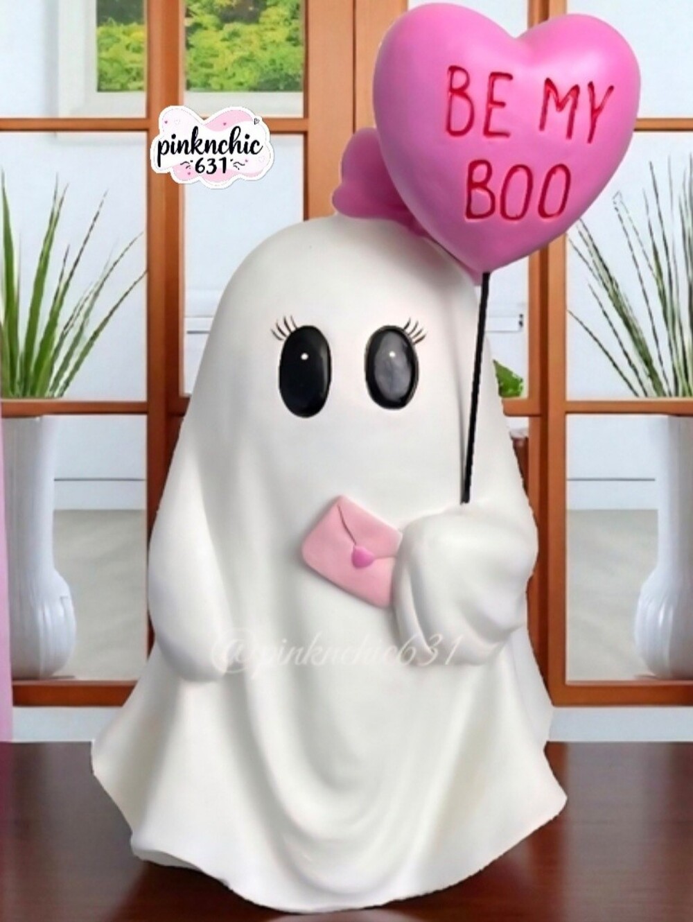 Be My Boo Ghost Statue Pink Heart Love Balloon Coquette Bow